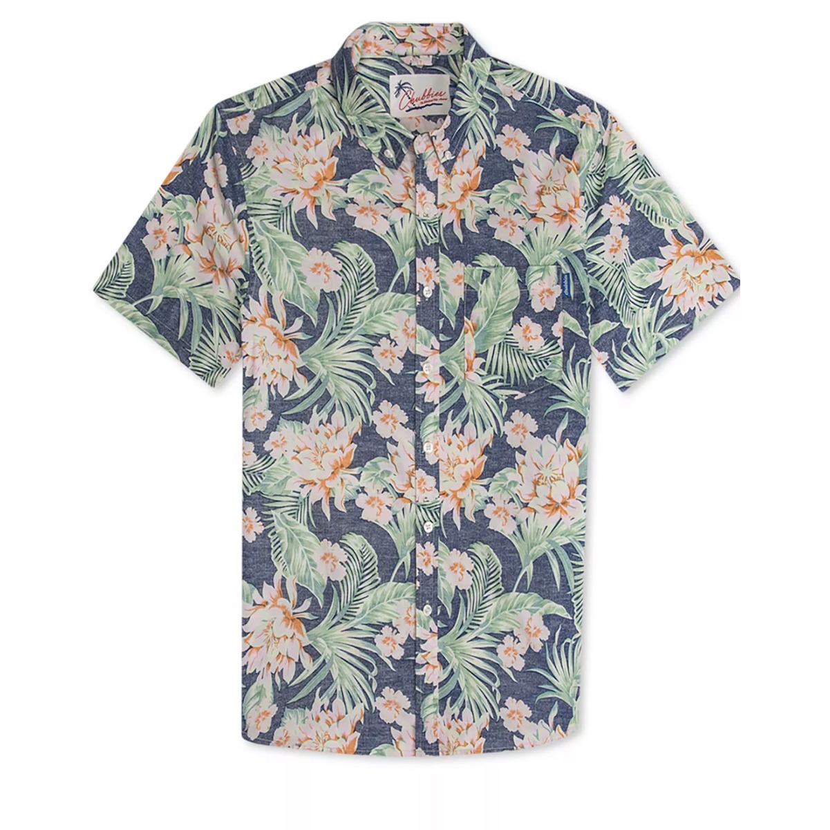 Chubbies Xl Floral Hawaiian Shirt Tropical Button Down Navy Pink Green Palm